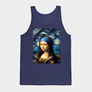 Mona Lisa with a Pearl Earring under The Starry Night Tank Top